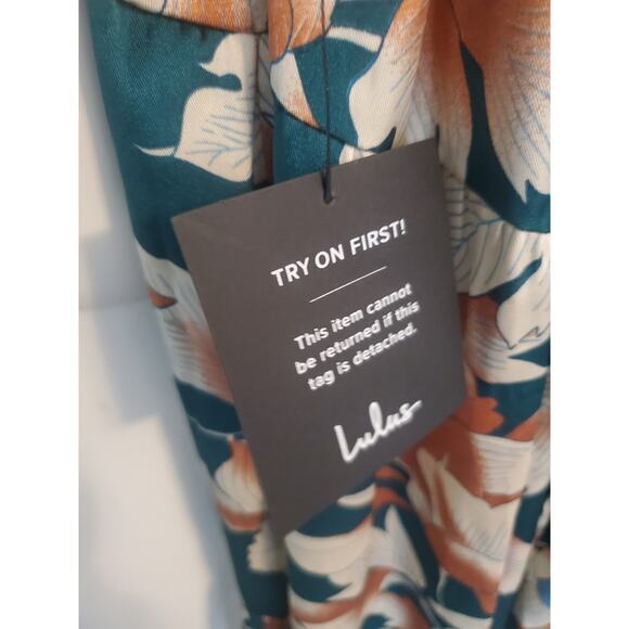 Lulus Green Floral Print Tie-Back Tiered Maxi Dress Womens Size Medium NWT - Picture 8 of 9